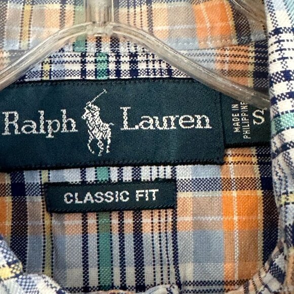 Ralph Lauren Classic Fit Orange Blue Windowpane Plaid Button Shirt Long Sleeve S - Picture 8 of 10